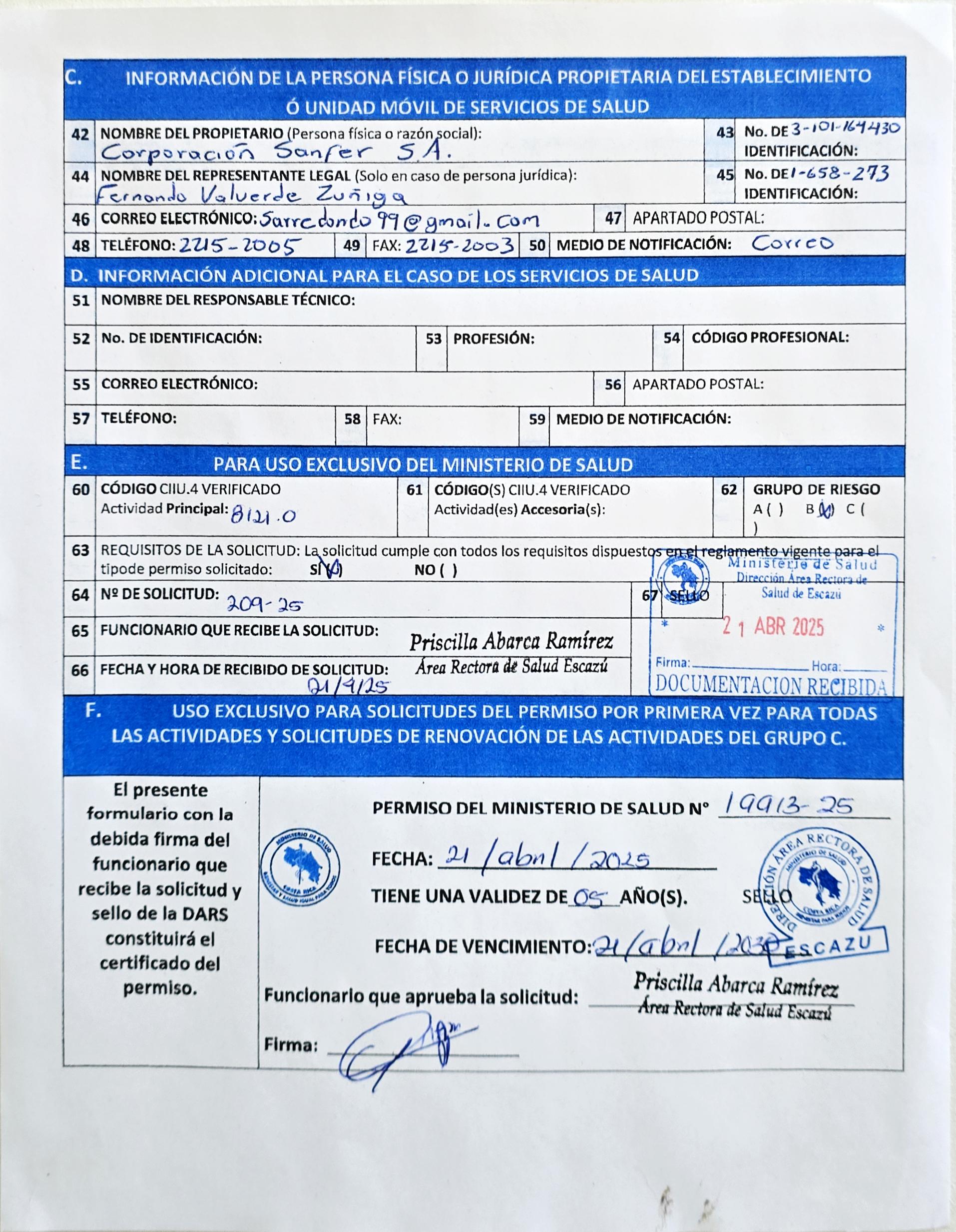 Permiso Ministerio de Salud (pág. 1)